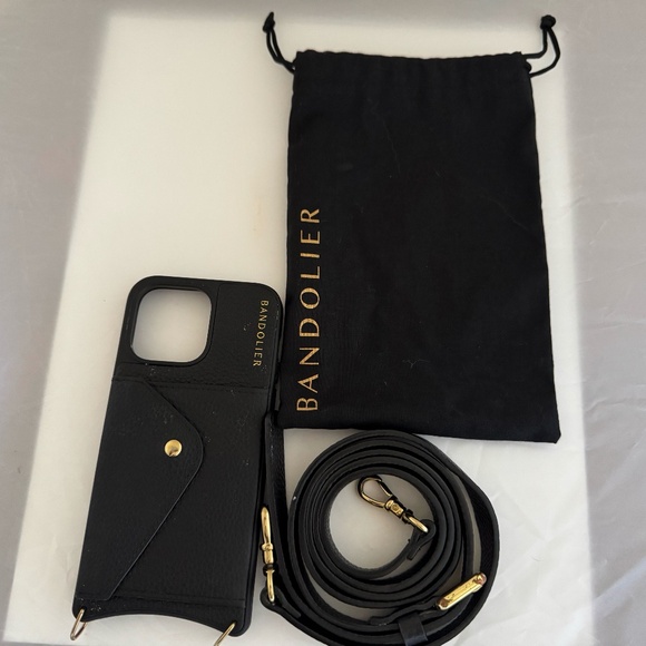 iPhone 14 Pro Max Bandolier Hailey Black Crossbody Strap and Wallet Pocket - Picture 1 of 7